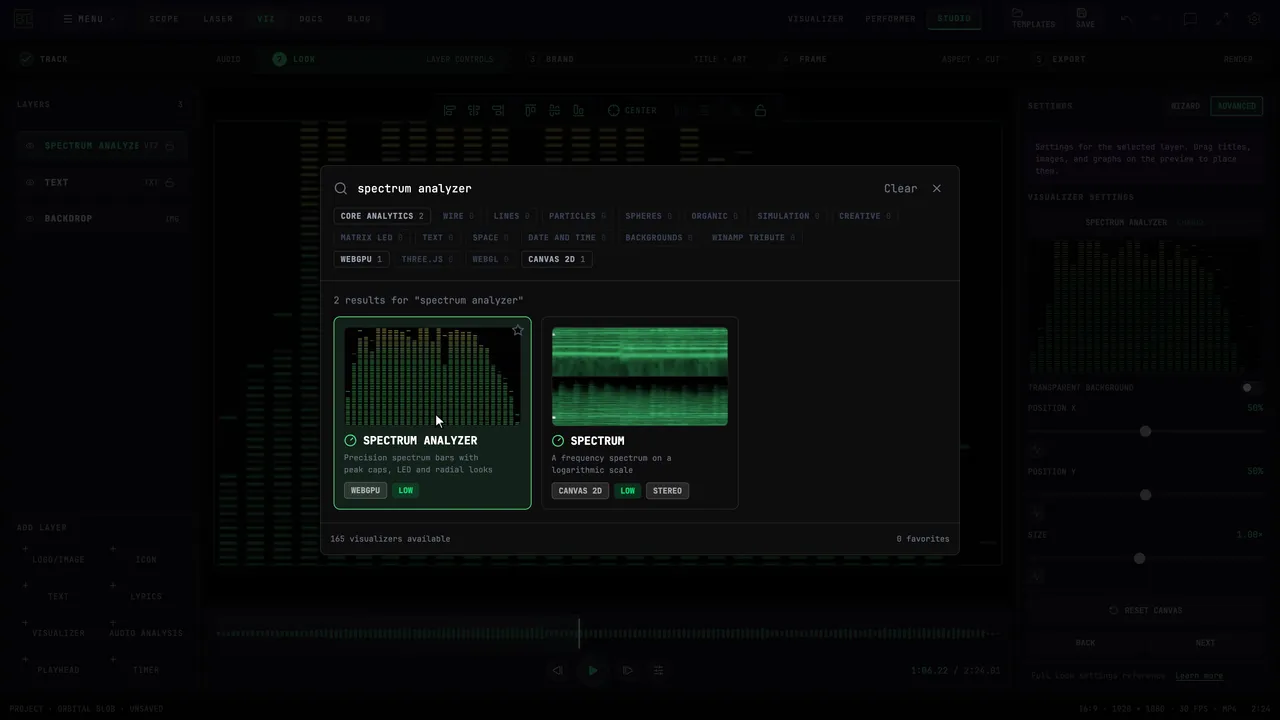 Search the catalog and choose a visualizer for the selected layer.