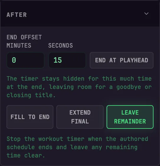 After controls with end offset and the three ending policies