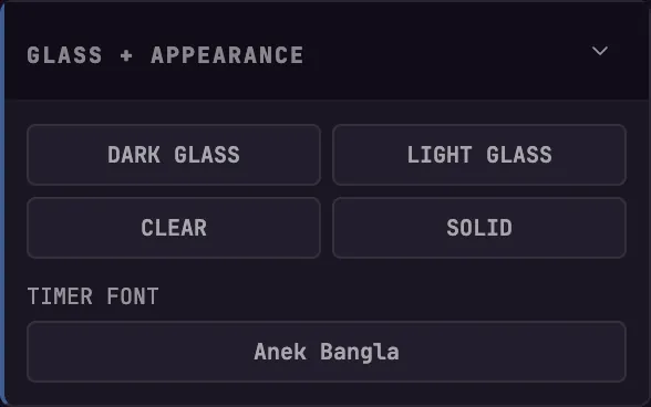 The simplified Glass and Appearance presets in Wizard mode