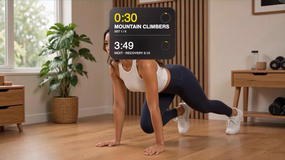 The interval changes while the workout clock continues.