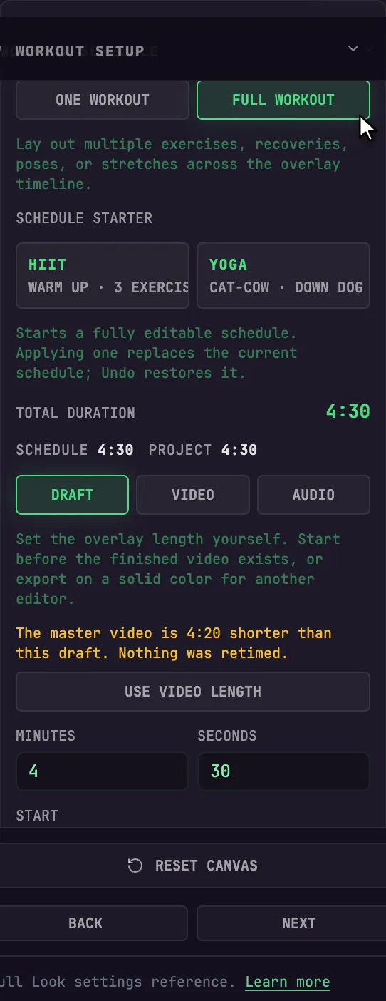 Choose Draft, Video, or Audio as the duration source