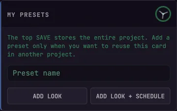 The My Presets controls for saving a timer look or a look with its schedule