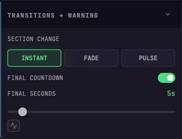 Transition and final-countdown controls