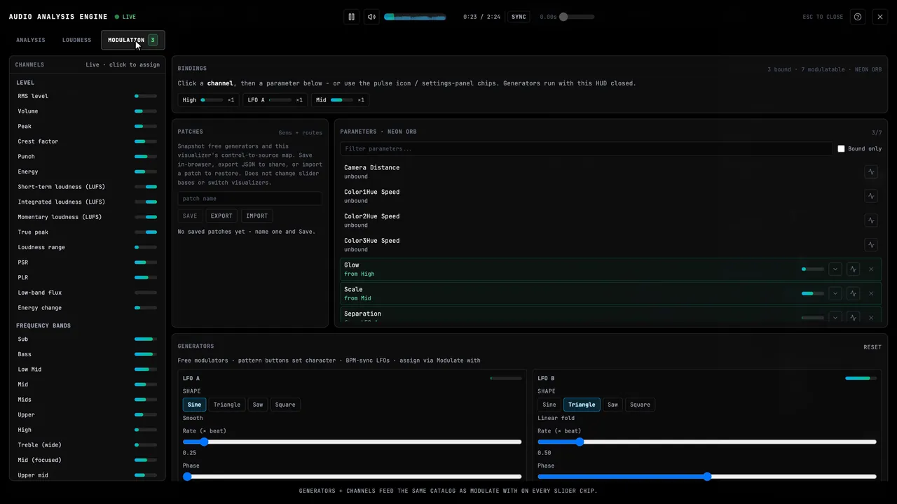 Generators, routes, and named patches in the Modulation tab
