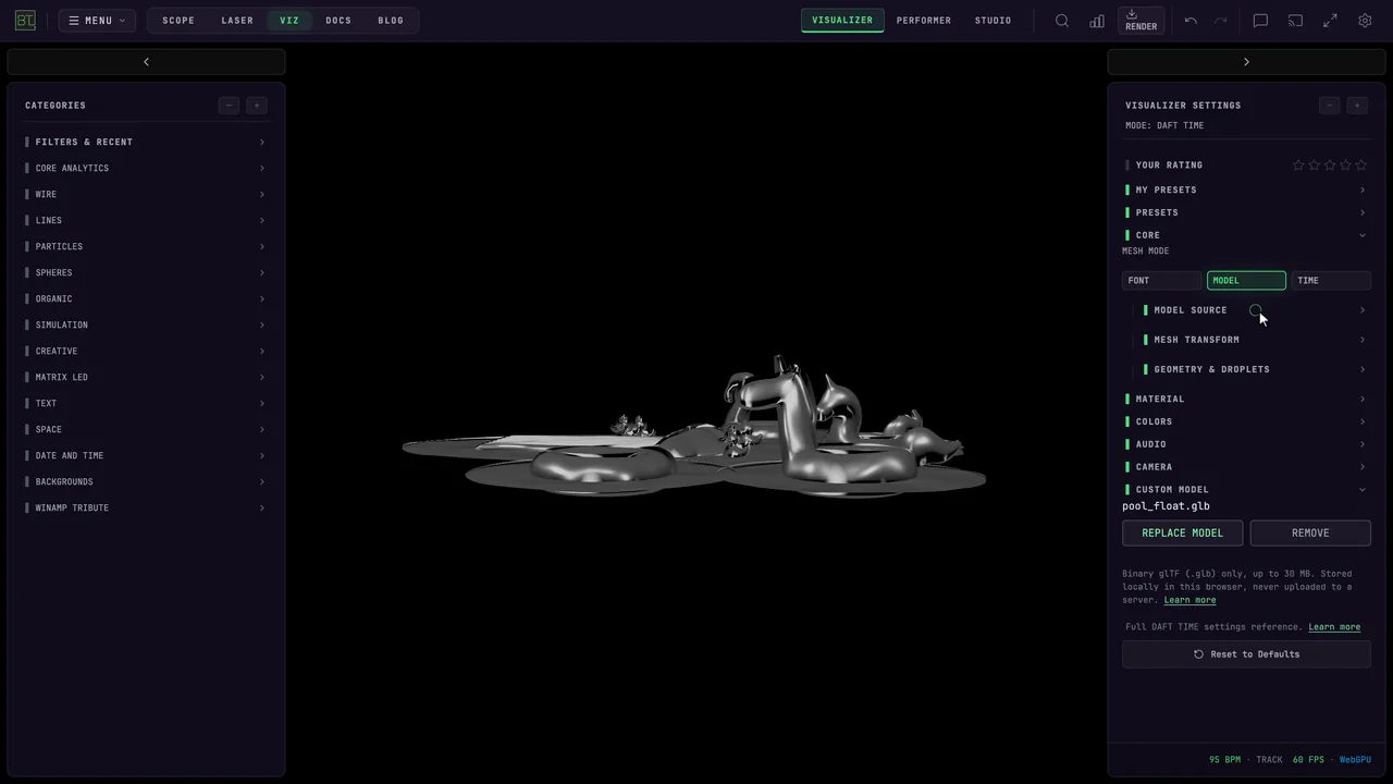 An uploaded model remains available in the model selector