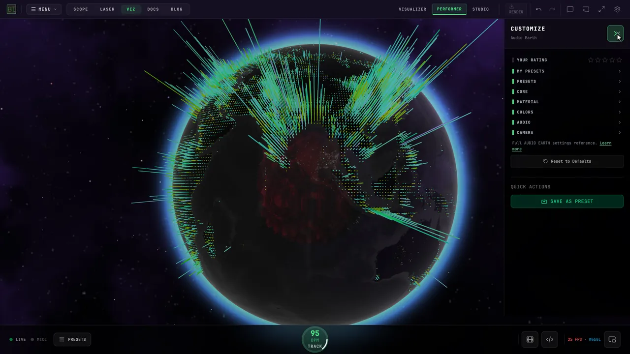 Customize the active Performer visualizer