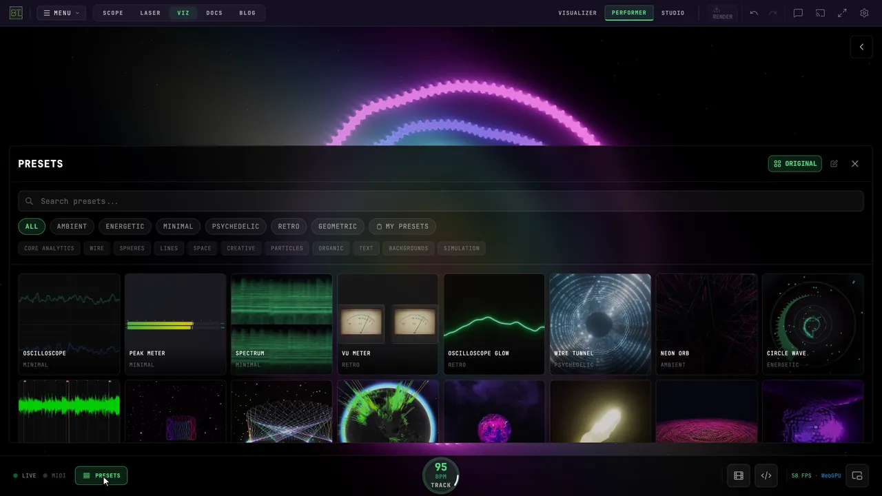 Choose a preset from the Performer grid
