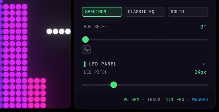 Settings panel footer showing the shared BPM readout with a TRACK source label